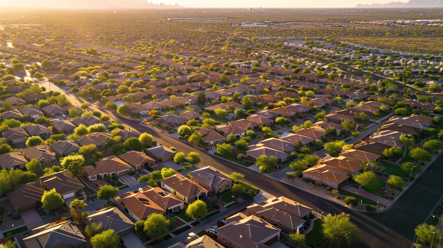 a vibrant aerial view of a competitive housing market in phoenix, showcasing modern homes under the bright desert sun, emphasizing the allure of cash offers and strategic pricing in an eye-catching urban landscape. a vibrant aerial view of a competitive housing market in phoenix, showcasing modern homes under the bright desert sun, emphasizing the allure of cash offers and strategic pricing in an eye-catching urban landscape.