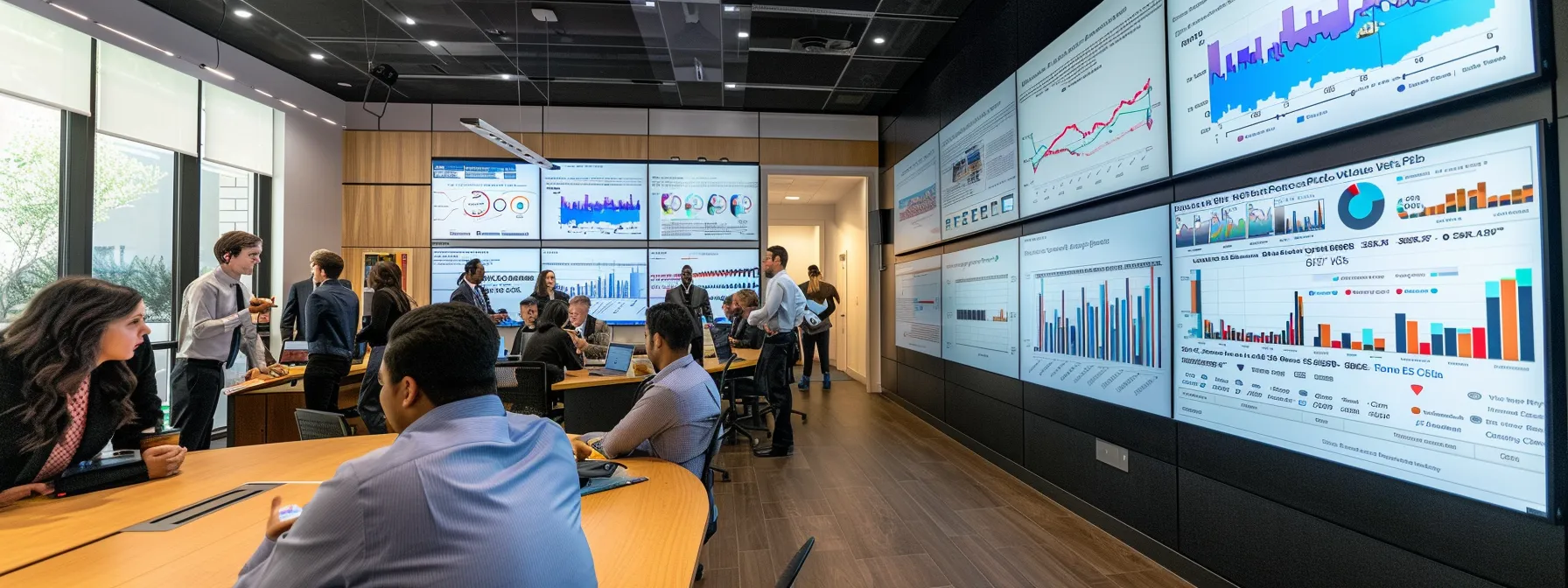 a modern mesa office bustling with professionals engaged in discussions, surrounded by detailed charts and documents outlining the cash home buying process, emphasizing a dynamic and informative atmosphere.